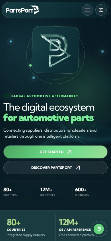 PartsPort web sitesinin mobil ana ekran tasarımı