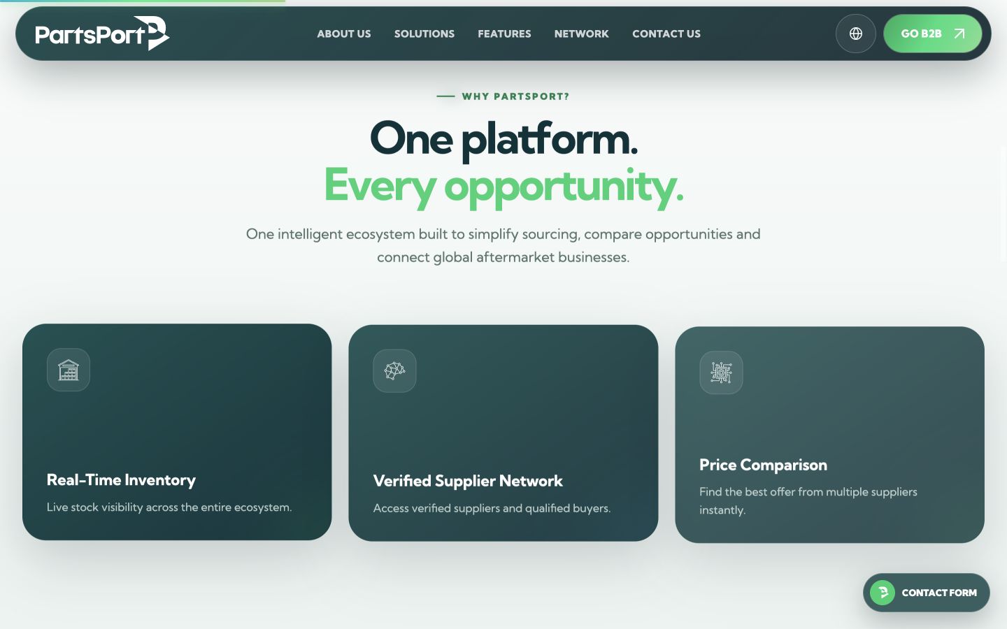 PartsPort web sitesinin platform yeteneklerini anlatan masaüstü bölümü